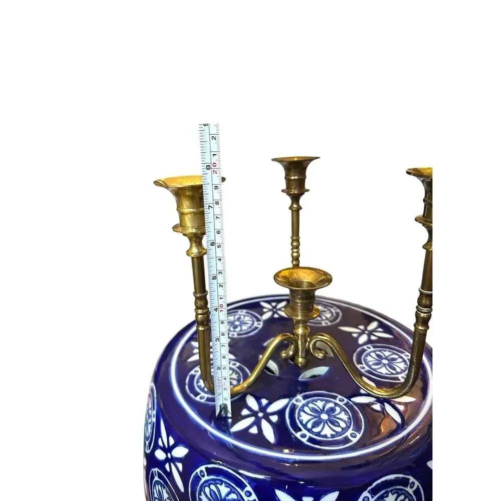 Vintage MCM Solid Quality Brass 4 Candle Candelabra Centerpiece 7.5”